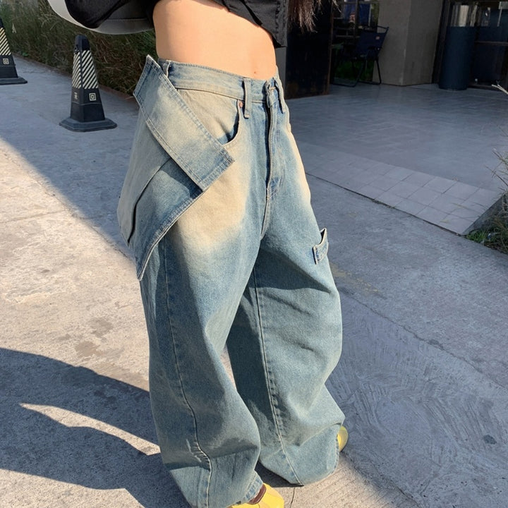 Spring Ins Versatile Retro Distressed Wide-leg Pants