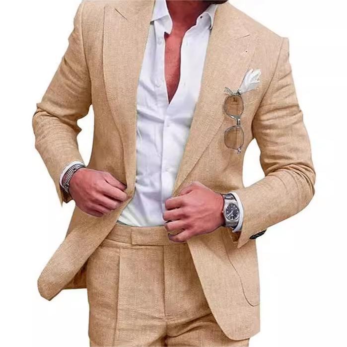 Conjunto de dos piezas de traje de color liso con un botón y una hilera grande para hombre