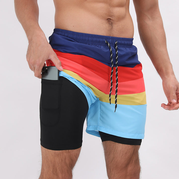 Strandshorts mit Farbverlauf-Print, doppellagige, lässige Sportshorts