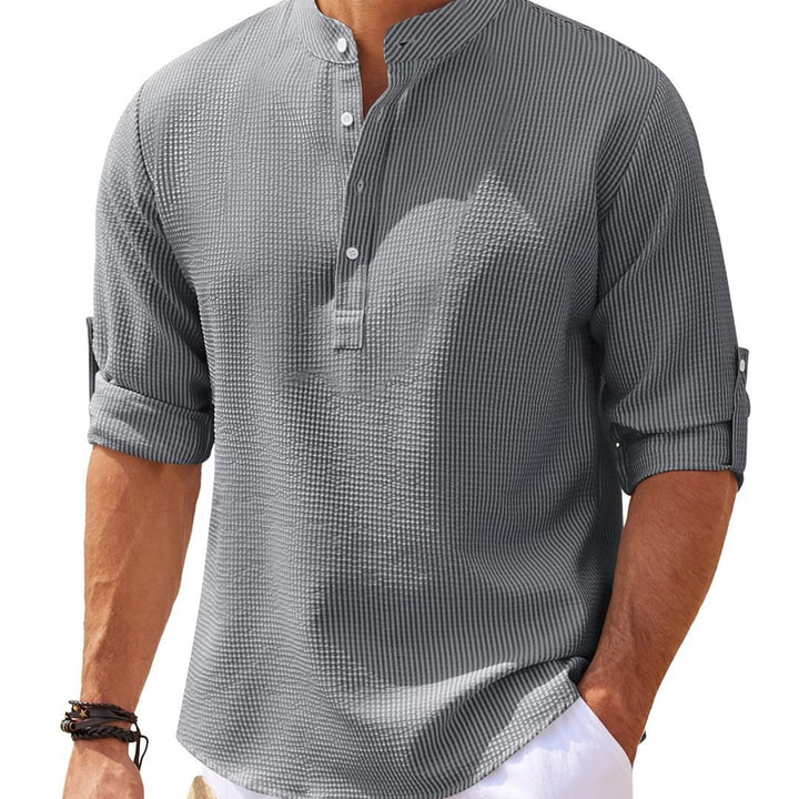 Camisa casual para hombre Camisa de color sólido con cuello alto de manga larga Ropa para hombre