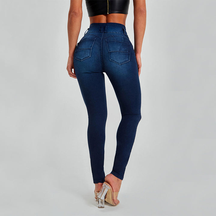 Damen Jeans mit hoher Taille, Skinny-Hose, enge, elastische Form- und Hüftlifting-Hose