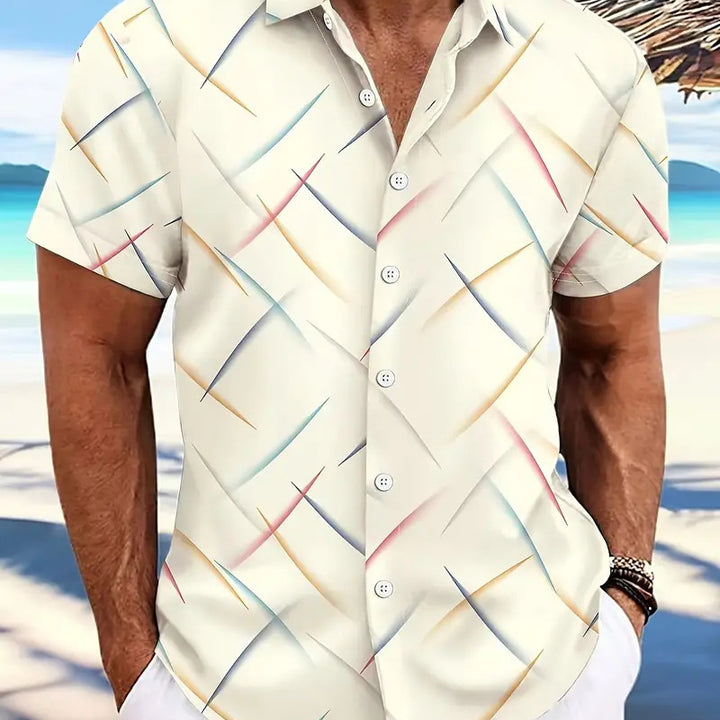 Camisa con botones de manga corta para playa, informal, con plumas a rayas, novedad de verano