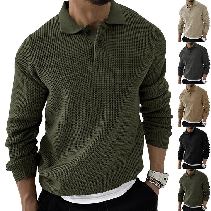 Suéter con cuello polo para hombre moderno y delgado.