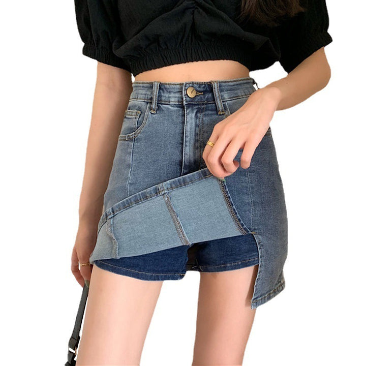 Half Skirt Women Summer New Korean Stretch Side Split Denim Shorts Skirt Casual Lining Hip Skirt