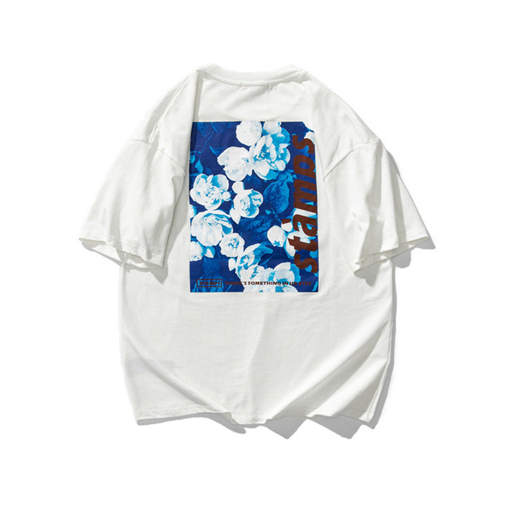 Oversize Floral Print Drop-shoulder Short-sleeved T-shirt