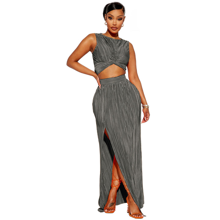 European And American Women's Clothing Slit Dress Two-piece Set