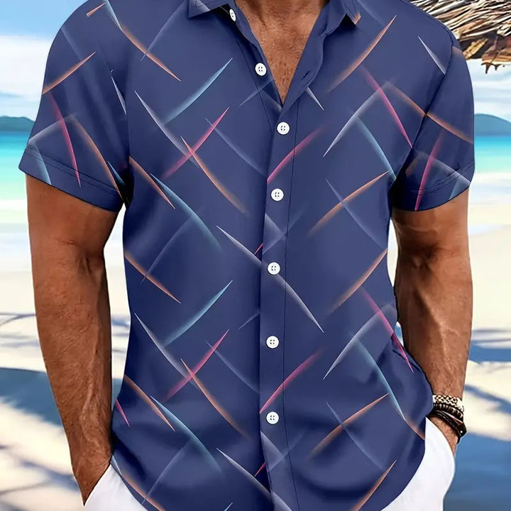 Camisa con botones de manga corta para playa, informal, con plumas a rayas, novedad de verano