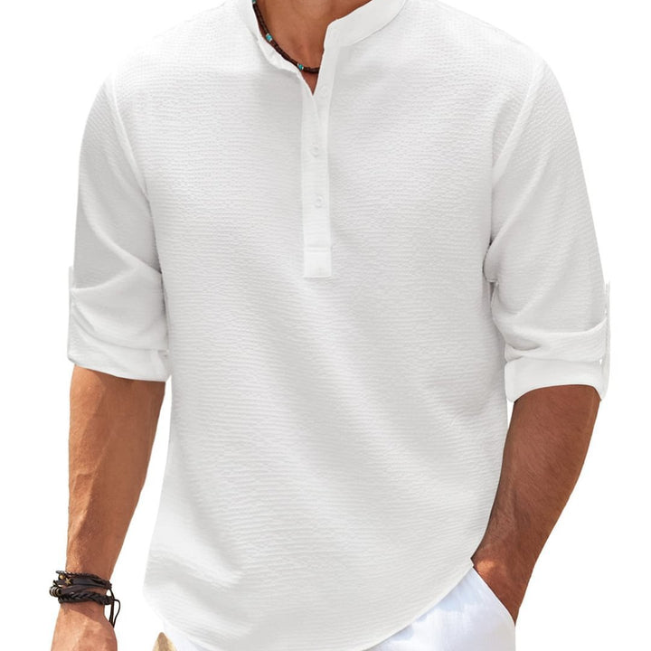 Camisa casual para hombre Camisa de color sólido con cuello alto de manga larga Ropa para hombre