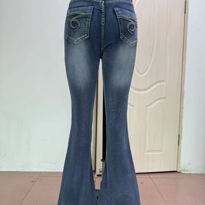 Women's Vintage Jeans High Elastic Pocket Embroidered Vintage Jeans