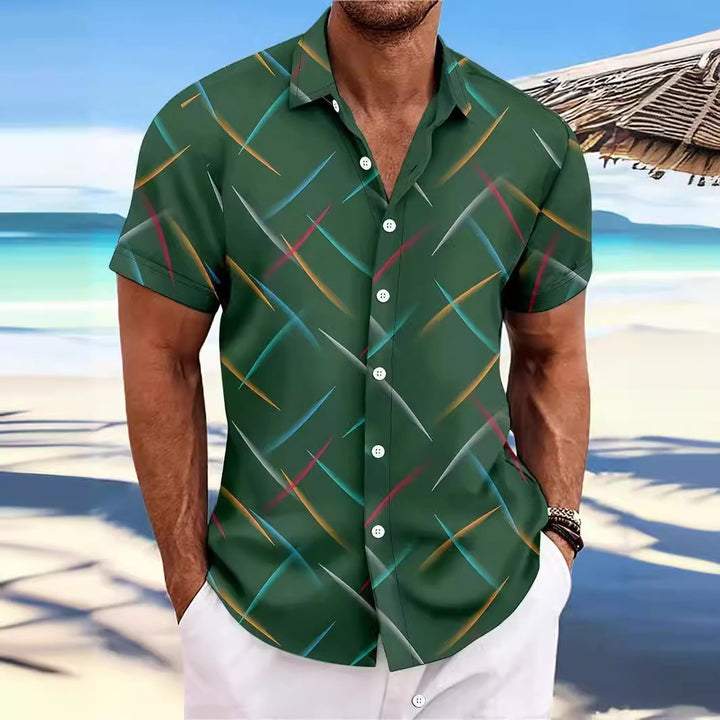 Camisa con botones de manga corta para playa, informal, con plumas a rayas, novedad de verano