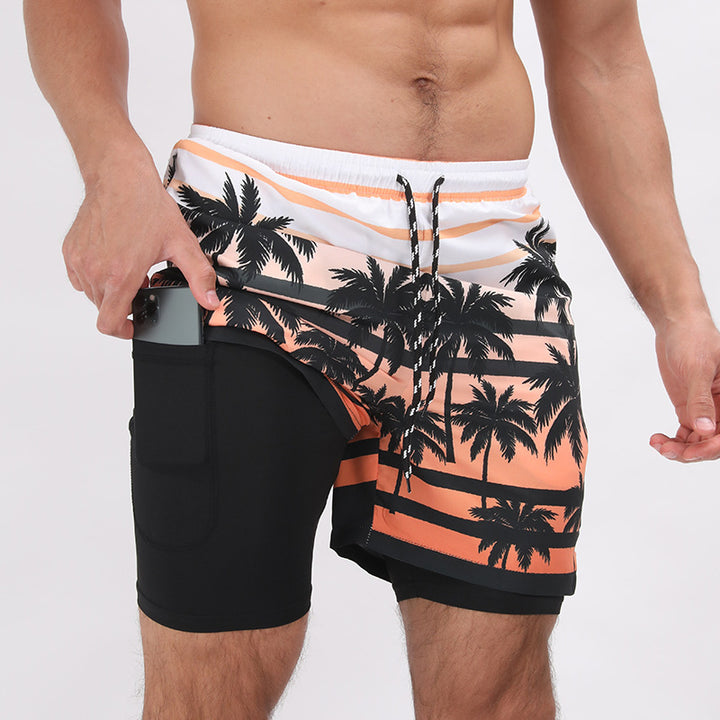 Strandshorts mit Farbverlauf-Print, doppellagige, lässige Sportshorts