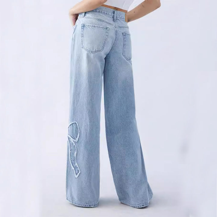 Pantalones rectos para mujer, vaqueros con mariposas deshilachadas laterales bordados, pantalones holgados con diseño callejero para chica caliente