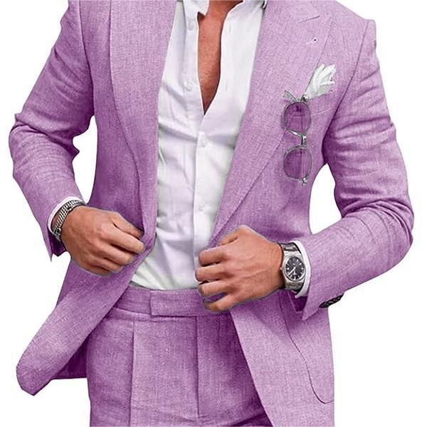 Conjunto de dos piezas de traje de color liso con un botón y una hilera grande para hombre