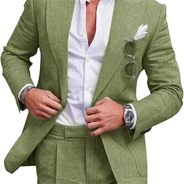 Conjunto de dos piezas de traje de color liso con un botón y una hilera grande para hombre