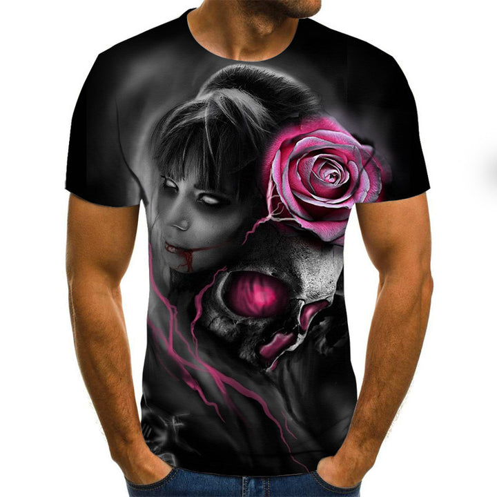 Camisetas estampadas 3DT Camisetas de manga corta con estampado de calavera de terror para hombres y mujeres