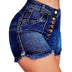 Dunkelblaue Hotpants mit hoher Taille und ausgefransten Kanten 