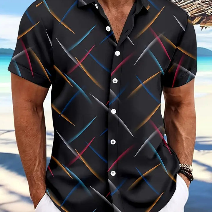 Camisa con botones de manga corta para playa, informal, con plumas a rayas, novedad de verano