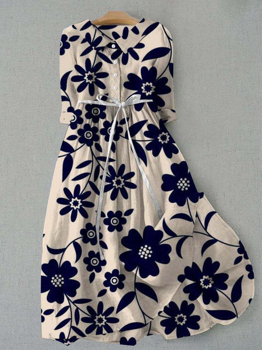 Vestido camisero estampado con falda oscilante grande estilo bohemio de vacaciones de verano europeo y americano