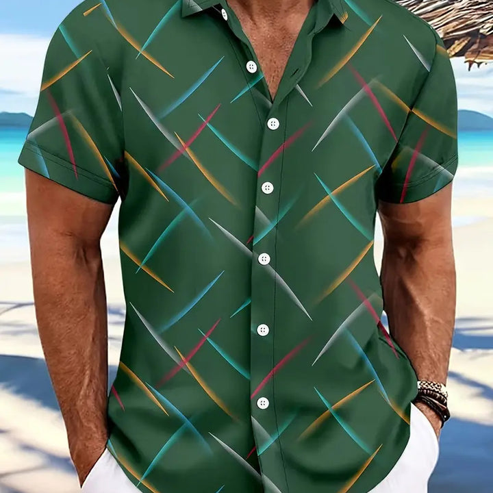 Camisa con botones de manga corta para playa, informal, con plumas a rayas, novedad de verano