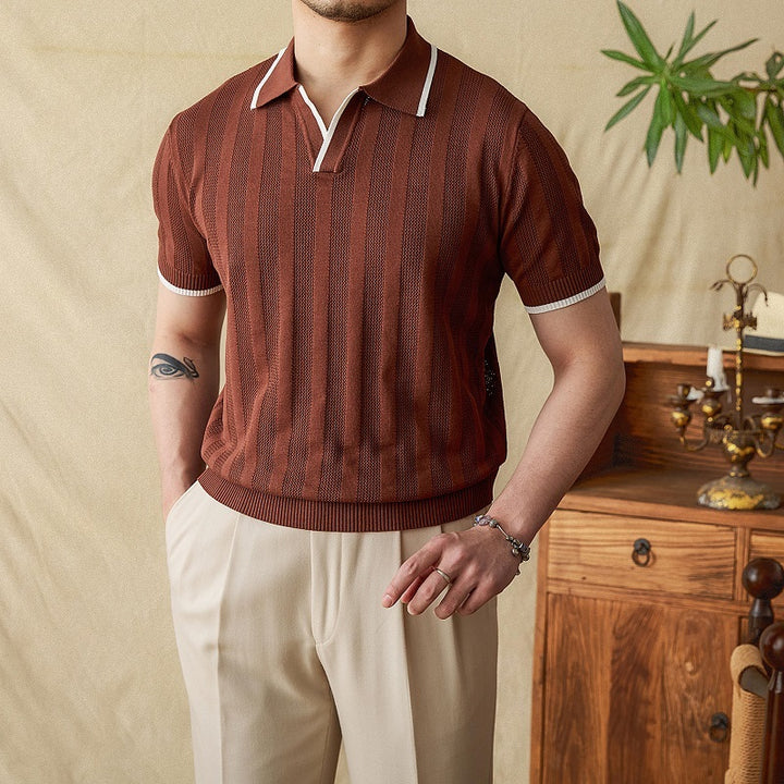 Sommer Gestricktes POLO-Shirt mit Scherenkragen und kurzen Ärmeln für Herren