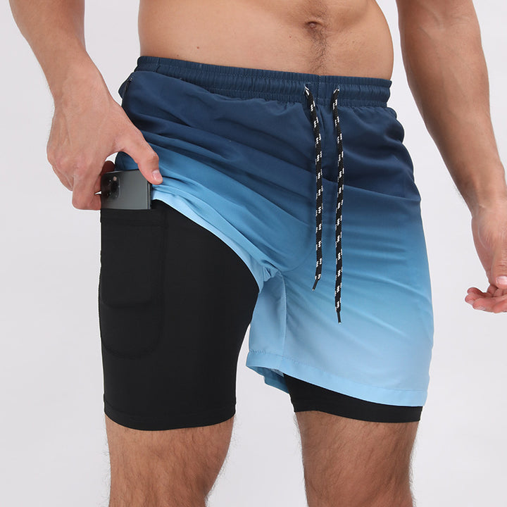 Strandshorts mit Farbverlauf-Print, doppellagige, lässige Sportshorts