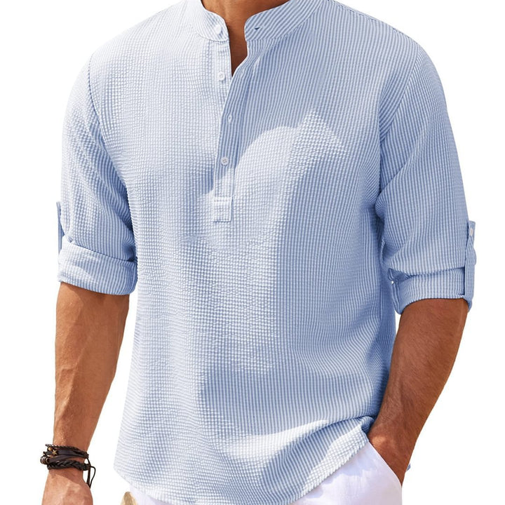 Camisa casual para hombre Camisa de color sólido con cuello alto de manga larga Ropa para hombre