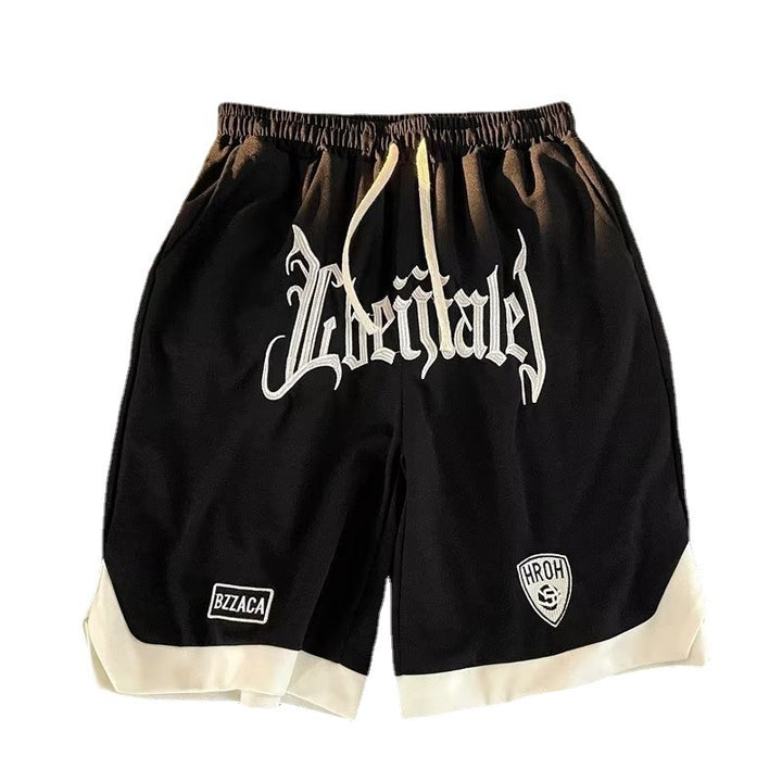 Letter Embroidered Drawstring American Basketball Shorts