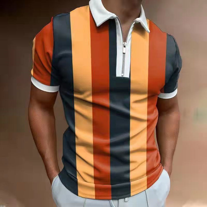 Camisa POLO para hombre Camiseta de manga corta estampada a rayas Camisa de solapa