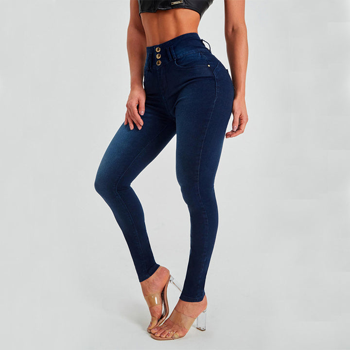 Damen Jeans mit hoher Taille, Skinny-Hose, enge, elastische Form- und Hüftlifting-Hose