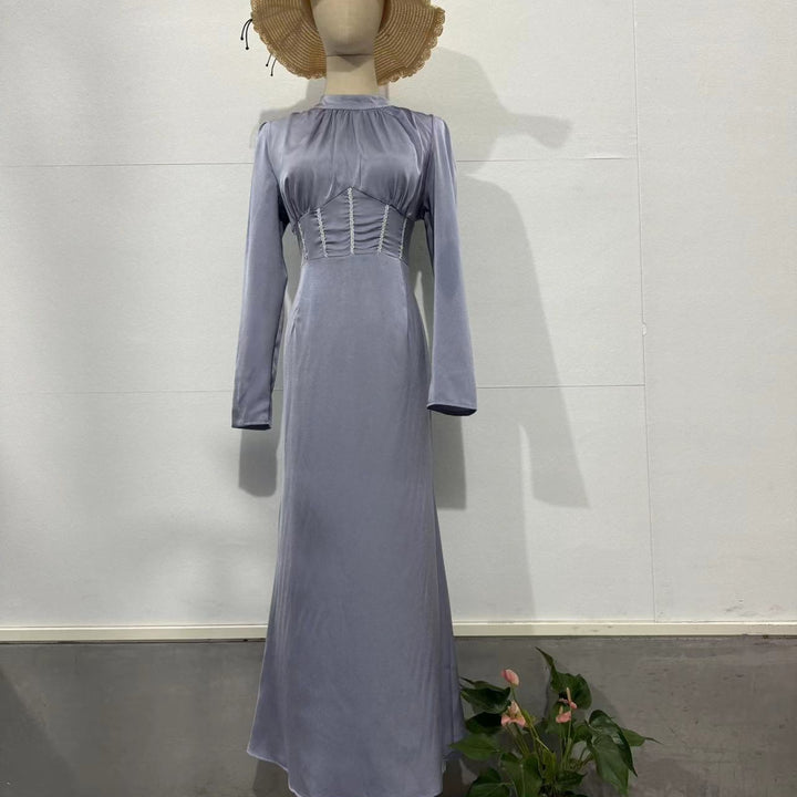 Vestido irregular con tirantes plisados ​​y manga larga ajustado para mujer