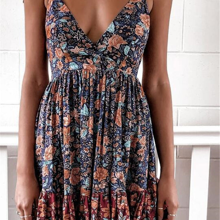 Women's Strappy Low-cut Printed Dress