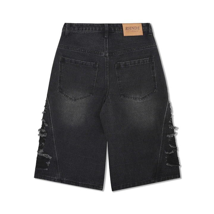 Washed Old Worn Cat Beard Denim Shorts