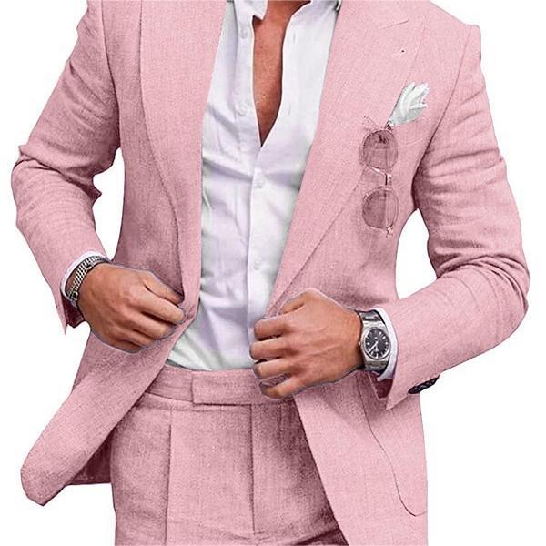 Conjunto de dos piezas de traje de color liso con un botón y una hilera grande para hombre