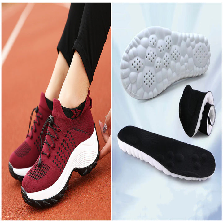 Große Damenschuhe, hochelastische, fliegende, gewebte, atmungsaktive Sport-Sockenschuhe für Damen