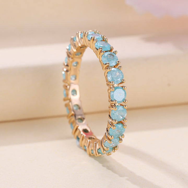 French Retro Champagne Gold Blue Ice Flower Zirconium Full Diamond Ring