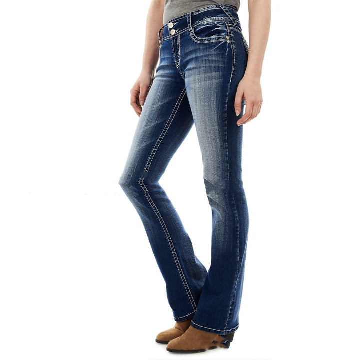 Slim-Fit Jeans mit verwaschener Stickerei und Sweet Curve für Damen