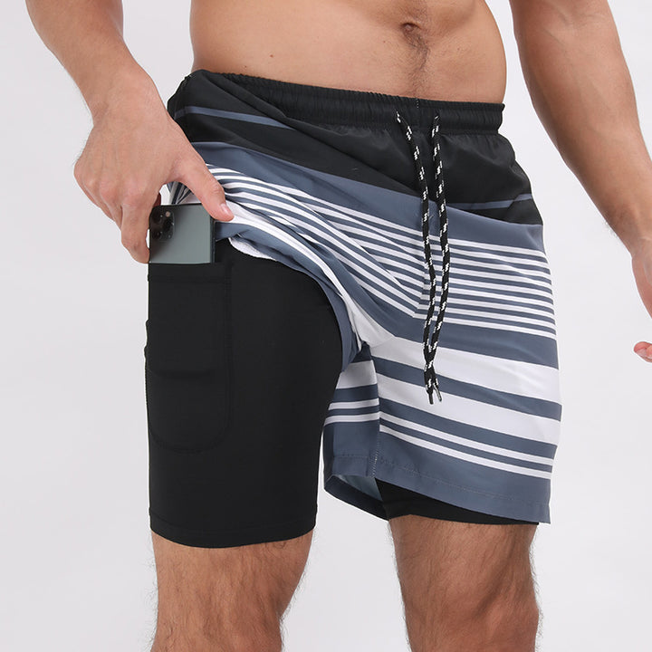 Strandshorts mit Farbverlauf-Print, doppellagige, lässige Sportshorts