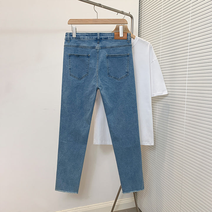 Jeans Verano Nueva Tendencia Pantalones largos lavados azules para hombres