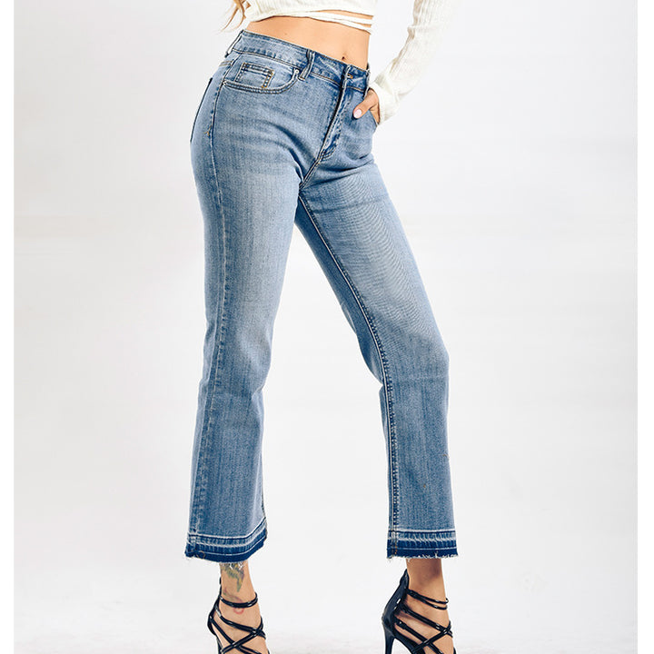 Women's Washed Elastic Loose Wide Leg Ankle-length Bootcut Jeans