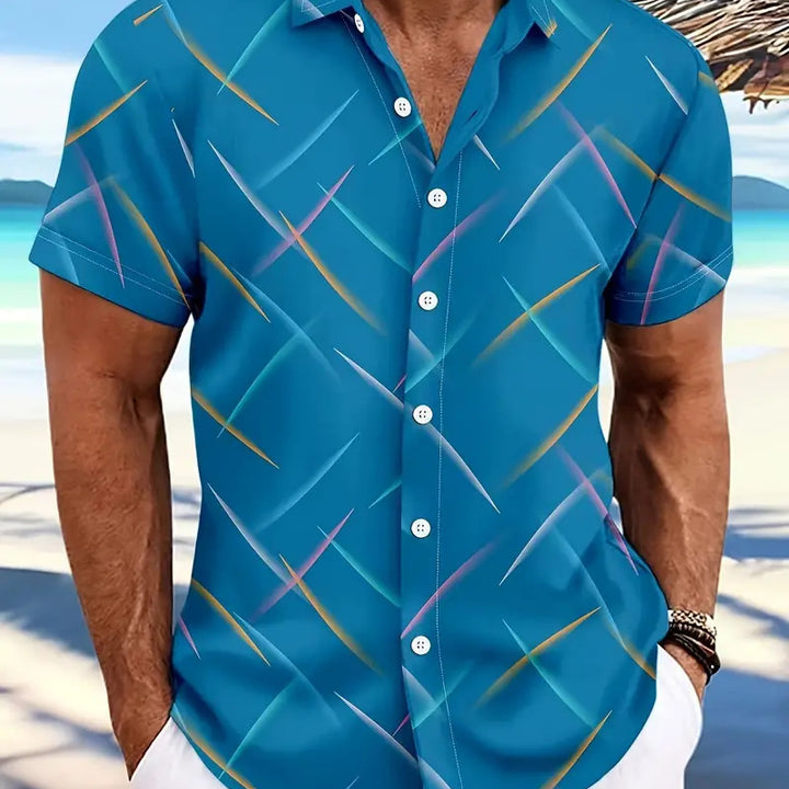 Camisa con botones de manga corta para playa, informal, con plumas a rayas, novedad de verano