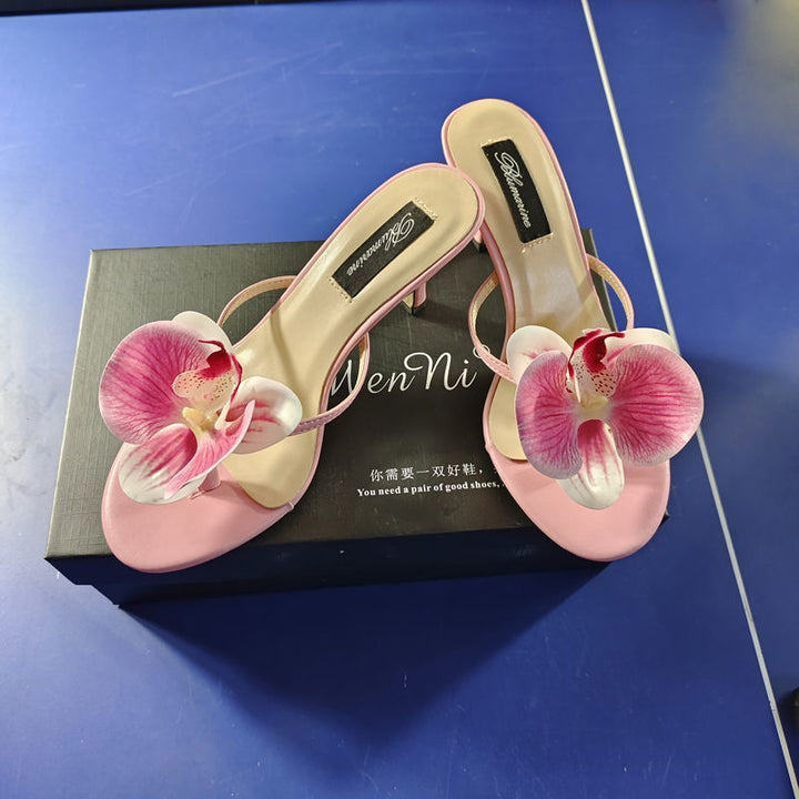 Women's Summer Fashion Flower High Heel Slippers