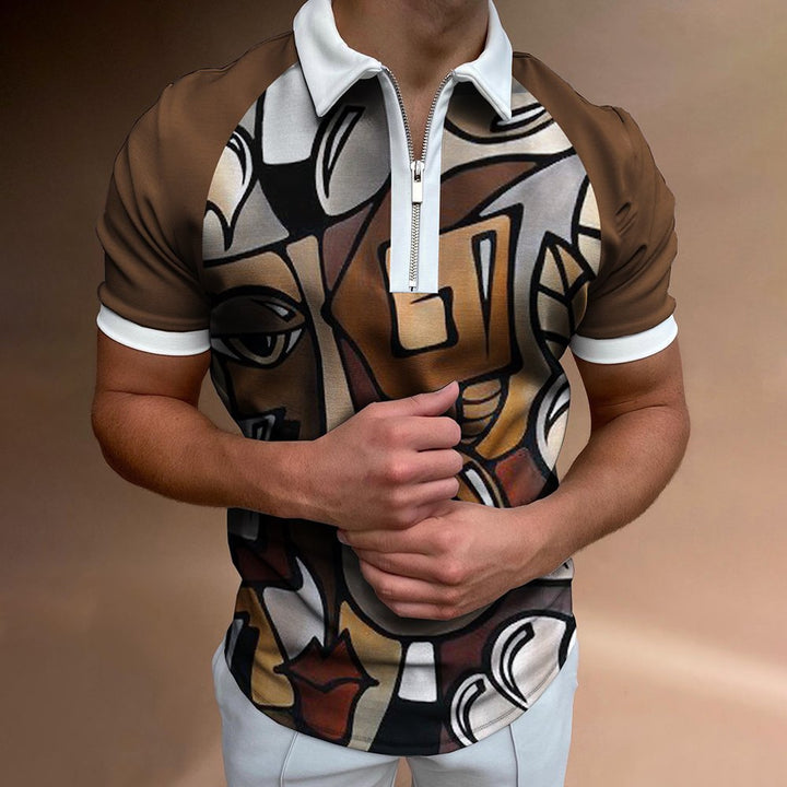 Camisa POLO para hombre Camiseta de manga corta estampada a rayas Camisa de solapa