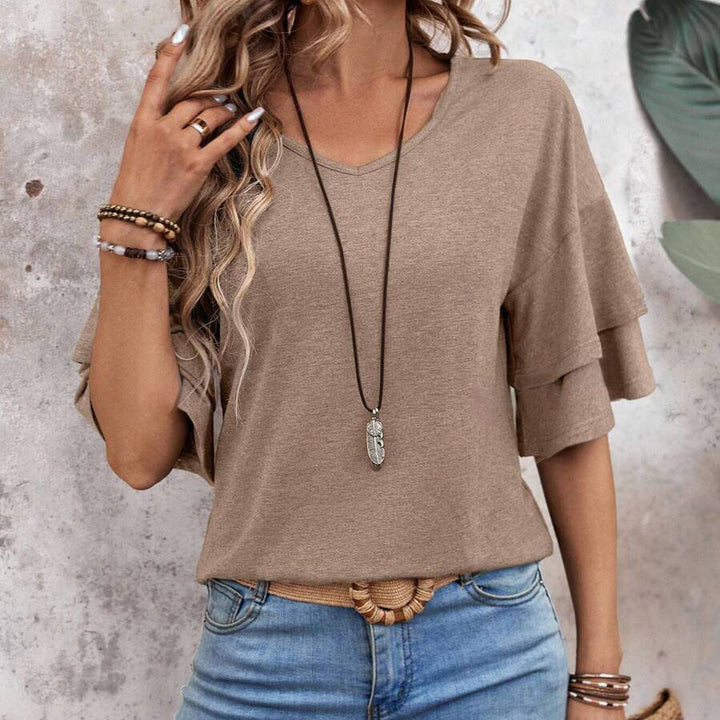 Women's Summer Solid Color And V-neck Loose T-shirt