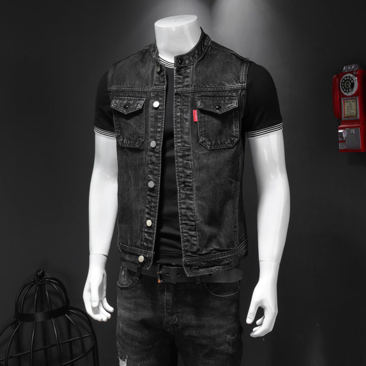 Harley Motorcycle Men's Uniform Black Stand-up Collar Plus Size Denim Vest