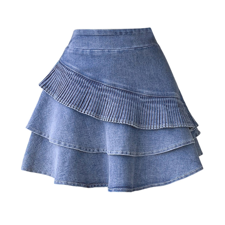 Halblanges Denim-Kuchenkleid mit elastischer Taille