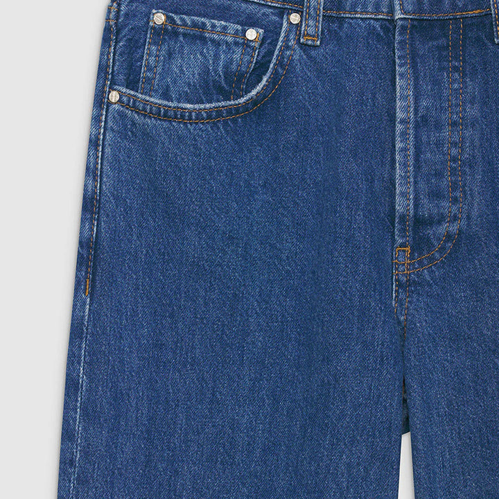 Wash Mid-waist All Cotton Stretch-free Straight Jeans