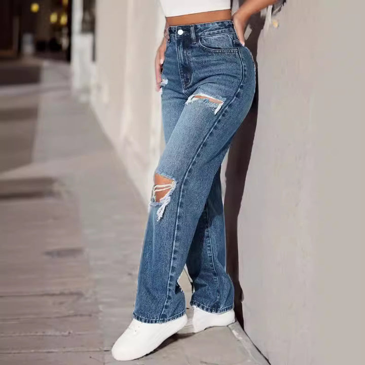 European And American Ripped Trendy Women's Jeans Straight