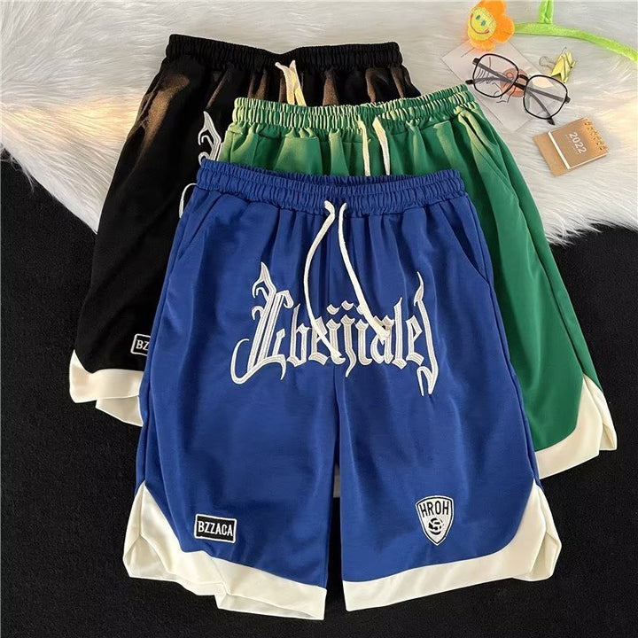 Letter Embroidered Drawstring American Basketball Shorts