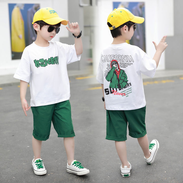 Children's Short-sleeved Cotton Thin Two-piece Suit