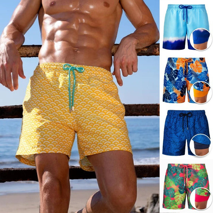 Herren Bedruckte Strandshorts Sport Doppellagige Shorts Sommer